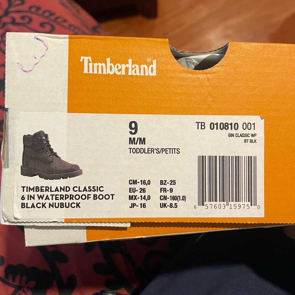 Size 9 Toddler Black Timberland Boots